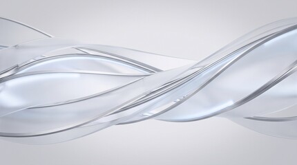 Naklejka premium Abstract background featuring translucent fluid waves and flowing liquid curves in a clean minimalist silver and white color palette