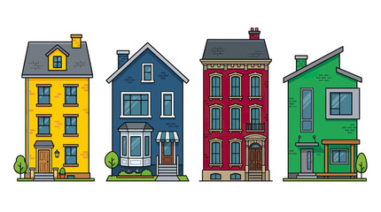 Colorful Row Houses Collection: Diverse Architectural Styles and Facades © kuni