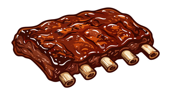 Grilled barbecue pork ribs rack glazed with sweet sticky smoky bbq sauce vector illustration