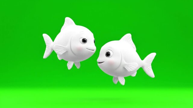 Two Cute White Fish Swimming Together On Green Screen. 4K Video