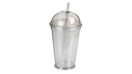 Empty blank clear transparent plastic takeaway cup mockup with dome lid isolated on transparent background cut out © 1png-stock