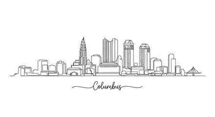 Fototapeta premium Columbus Skyline Panorama - Black and White Line Art Drawing