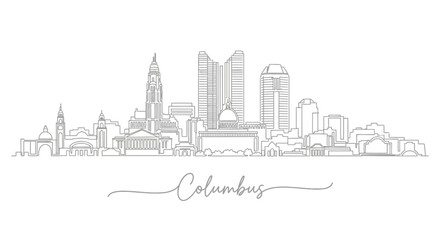 Obraz premium Columbus Skyline Outline Drawing - Minimalist Cityscape Art