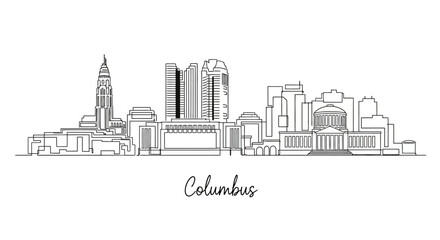 Obraz premium Columbus Skyline, Ohio - Minimalist Line Art Drawing, Cityscape Outline, Vector Art