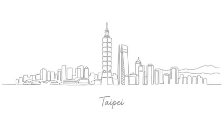 Obraz premium Modern Taipei Skyline Continuous Line Drawing, Artistic Cityscape Illustration