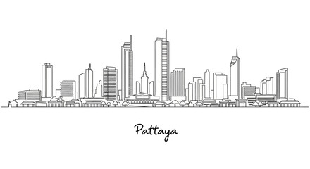 Obraz premium Pattaya City Skyline - Modern Architecture Line Art Illustration