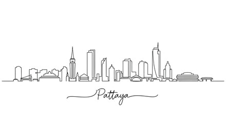 Fototapeta premium Pattaya City Skyline: Modern Architecture Line Art Illustration