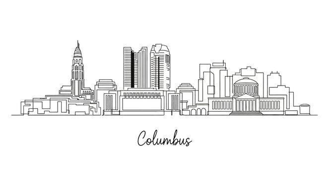 Columbus Skyline, Ohio - Minimalist Line Art Drawing, Cityscape Outline, Vector Art