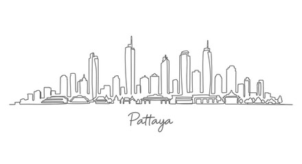 Fototapeta premium Pattaya Cityscape Line Art Drawing, Minimalist Thailand Illustration