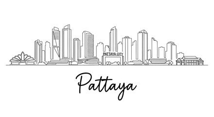 Fototapeta premium Pattaya Cityscape Line Art: Thailand Skyline Illustration