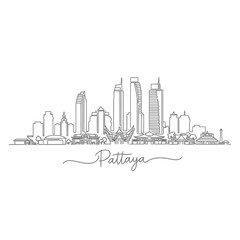 Obraz premium Pattaya Cityscape Outline Illustration, Modern Buildings, Travel Concept