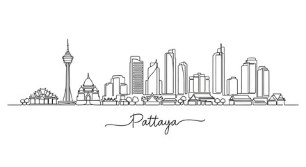 Fototapeta premium Pattaya Cityscape Skyline in Minimalist Line Art