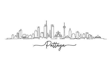 Obraz premium Pattaya Cityscape Skyline Drawing, Thailand Landmark Illustration