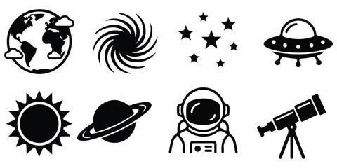 Black and white space icons set © MDANISUR