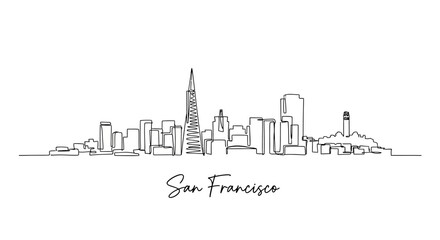 Naklejka premium San Francisco Skyline - Minimalist Single Line Drawing, Cityscape Landmark Art