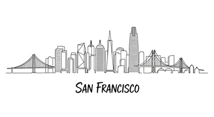 Fototapeta premium San Francisco Skyline Illustration, Black and White, Cityscape