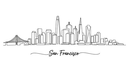 Fototapeta premium San Francisco Skyline Line Art Drawing - Minimalist Cityscape Illustration