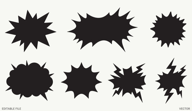 Comic book burst bubble elements pop art explosion shapes black ink splash vector graphic design