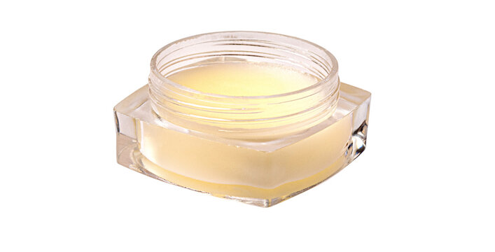 Clear cosmetic jar with cream for skin care