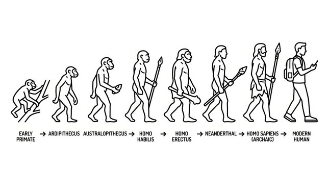 Evolution of human walking depicted through sequential stages of development.