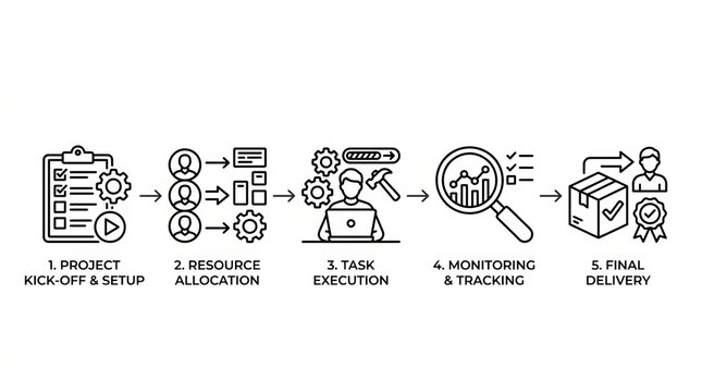 Illustration of supply chain management process steps from procurement to delivery.