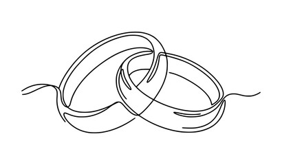 Obraz premium Continuous one line drawing of interlocking wedding rings minimalist outline editable vector EPS illustration isolated on white