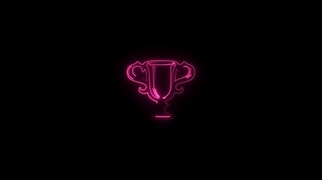 Neon glowing trophy cup with a star icon changing colors on a dark black background.