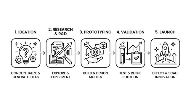 Illustration of the five key stages in a successful product development lifecycle.