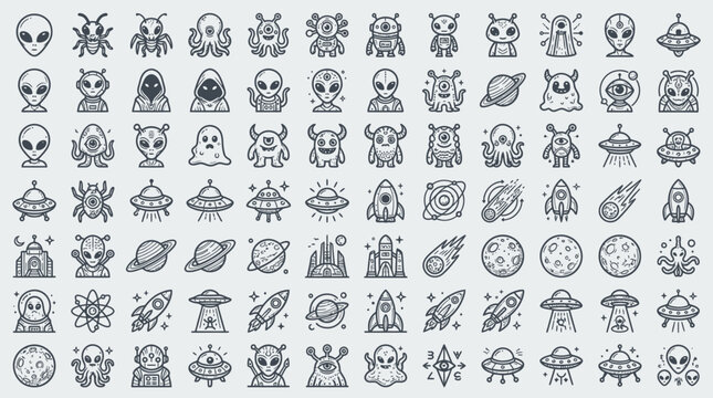 Alien Icons Collection: UFOs, Monsters, Spacecraft, Planets & Extraterrestrials
