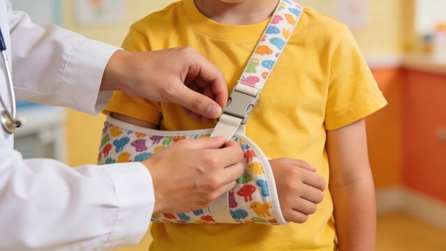 Pediatrician Adjusting Arm Sling on Child