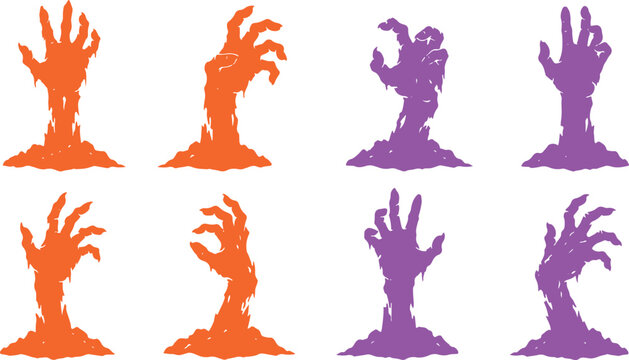 Set of zombie hands rising from the ground, halloween vector illustration