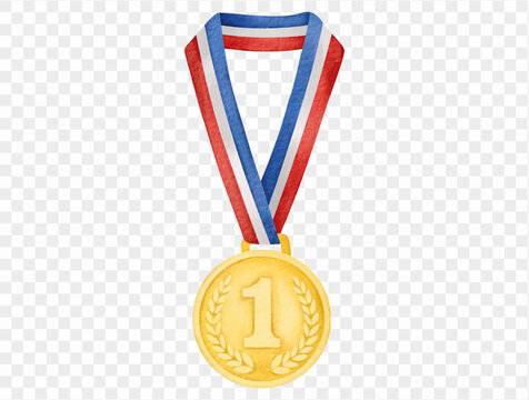 Watercolor gold winner medal award isolated illustration Vector.