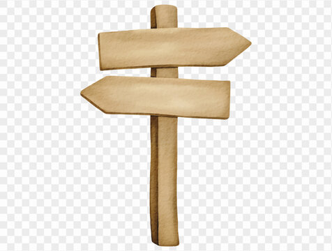 Watercolor wooden signpost rustic direction sign isolated illustration Vector.