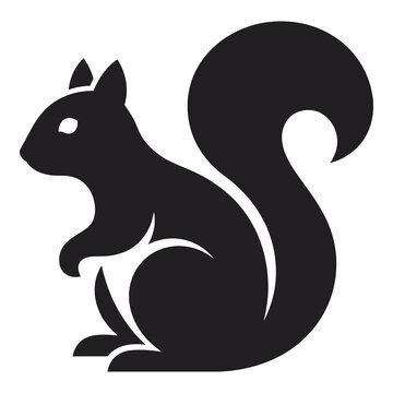 Black silhouette of a squirrel sitting on white background icon