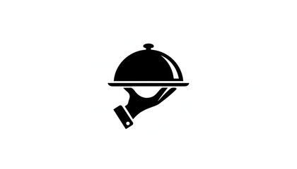 Fototapeta premium Black and white icon of a waiter hand holding a food serving cloche tray