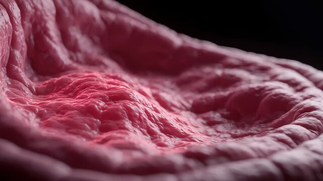 Macro view of cellular biological structure, medical 3D animation showing microscopic tissue development.