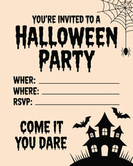 Obraz premium Customizable Halloween party invitation with a haunted house bats and spider web