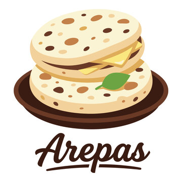 Delicious arepas sandwich with cheese and leaf on plate icon