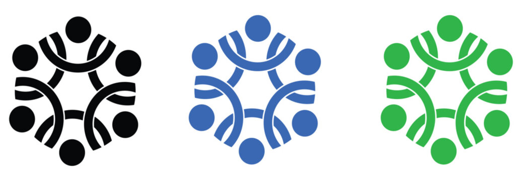 Teamwork Community and People Network Icons Representing Collaboration, Unity, Social Connection and Group Participation Concepts