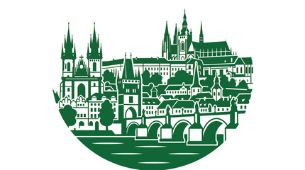 Obraz premium Prague Skyline Silhouette: Castle, Charles Bridge, and Old Town Architecture