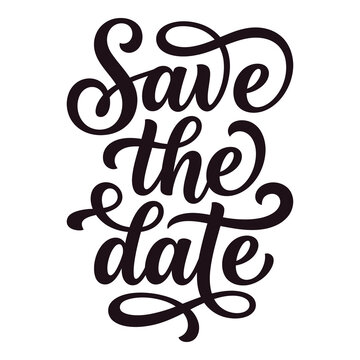 Save the date text graphic with elegant calligraphy style lettering on white background icon