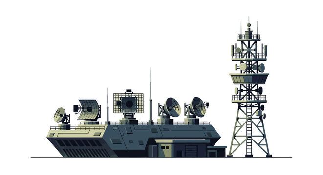 Military Radar Station Illustration, Communication Tower