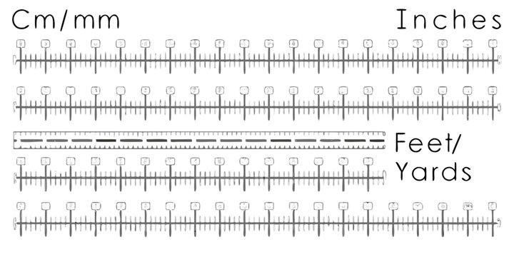 Reference Scales Showing Centimeters Millimeters Inches Feet And Yards