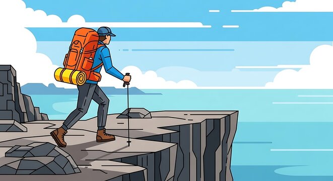 Hiker on cliff edge.