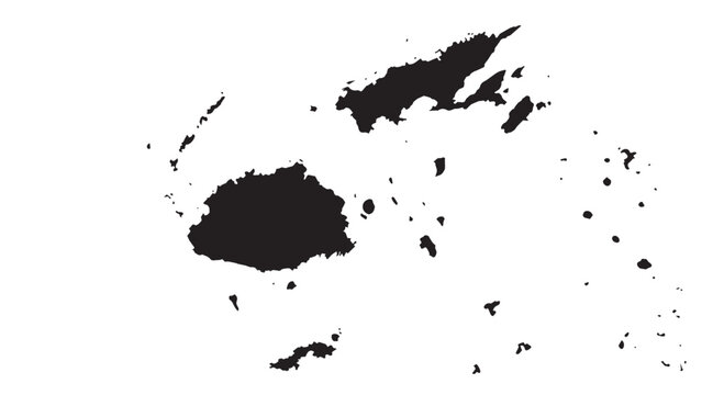 Accurate Fiji map silhouette isolated on white background, black vector illustration