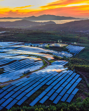 Solar panels reflect sparkling light From the sun ,Clean energy and environment. 3D rendering, Xuan Tho, Dak Lak, Vietnam