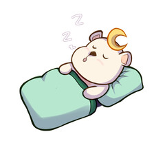 Sleepy White Bear Napping Under Blanket, Cozy Kawaii Chibi Illustration © Artnares99