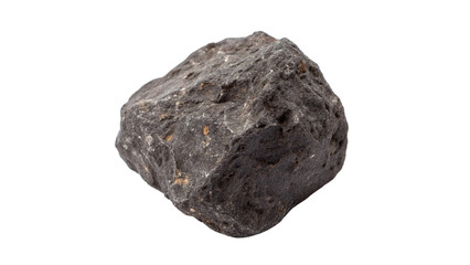 Rough natural dark grey charcoal stone volcanic rock fragment isolated on transparent background cut out © Hanna