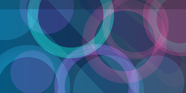 Abstract background featuring intersecting colorful circles with thin concentric line patterns in modern geometric digital style.