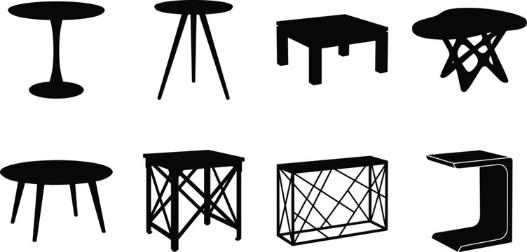 Modern Table Silhouette Collection with Coffee Tables Side Tables and Furniture Vector Icons
